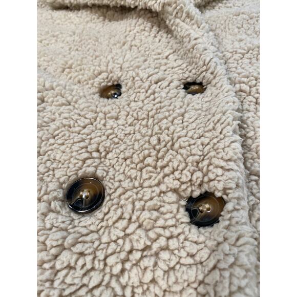 Zeagoo Beige Faux Sherpa‎ Fleece Teddy Coat Women's Double Breasted Cozy Jacket - Picture 9 of 11